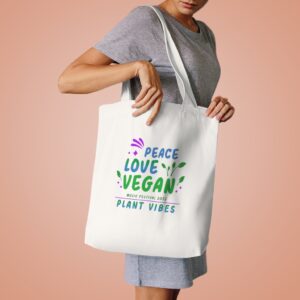 Plant Vibes Official Cotton Tote Bag Peace Love Vegan